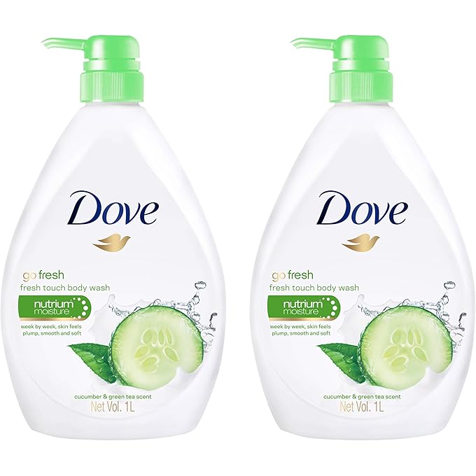 دوف من+كير غسول الجسم من Dove Men+Care Go Fresh Nutrishing Body، خيار وأخضر - 33.8 أونصة سائلة / 1 لتر × عبوتين - Image 1